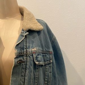 Oversized Sherpa lined denim jacket | distressed | unisex